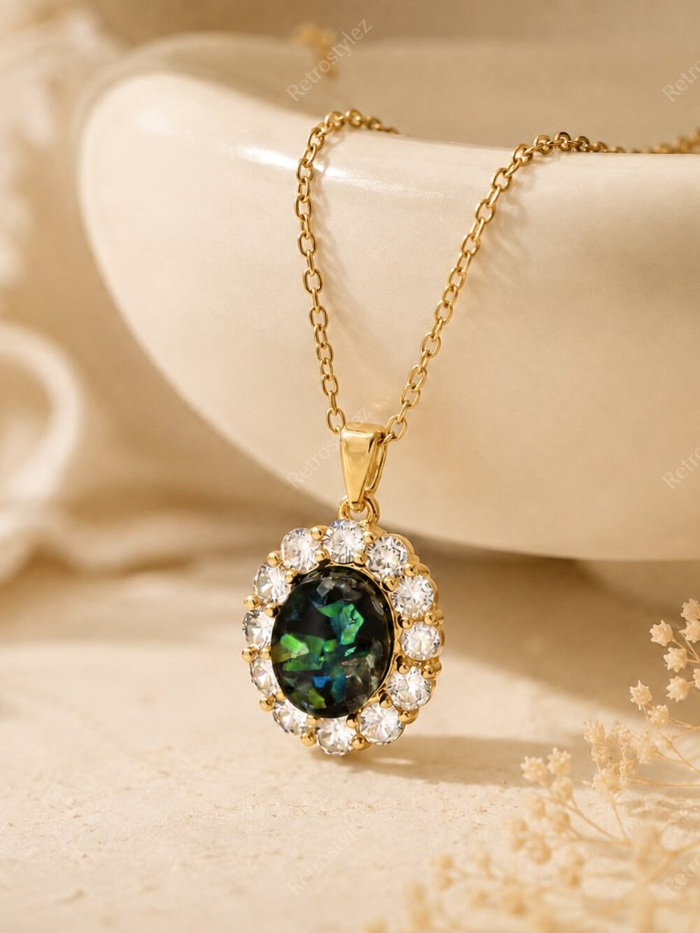 18" Womens 18K Gold 1ct Diamond 2ct Green Emerald Gemstone Pendant Necklace NEW